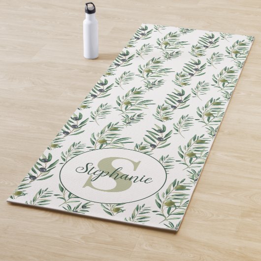 Aquarell-Monogramm-Name Olivenzweige-Muster Yogamatte (Beispiel)
