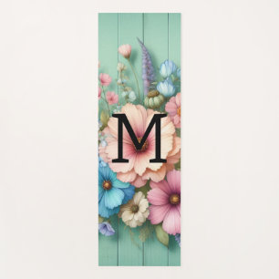 Aquarell-Monogramm-Pastellblumen auf türkisfarbene Yogamatte