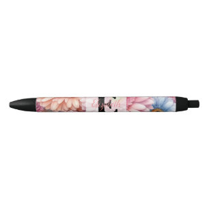 Aquarell-Monogramm rosa Gerbera-Margeriten Kugelschreiber