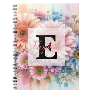 Aquarell-Monogramm rosa Gerbera-Margeriten Notizblock