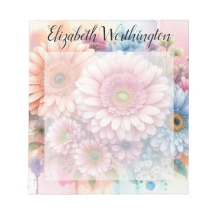 Aquarell-Monogramm rosa Gerbera-Margeriten Notizblock