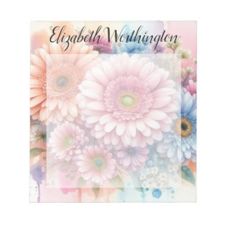 Aquarell-Monogramm rosa Gerbera-Margeriten Notizblock