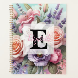 Aquarell-Monogramm rosa lila Blumen  Planer