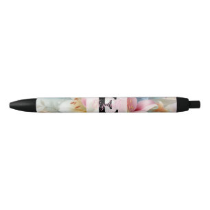 Aquarell-Monogramm rosa Lilien Blumen  Kugelschreiber