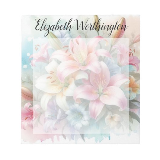 Aquarell-Monogramm rosa Lilien Blumen  Notizblock (Vorderseite)