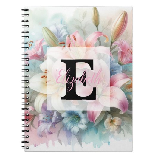 Aquarell-Monogramm rosa Lilien Blumen Notizblock (Vorderseite)