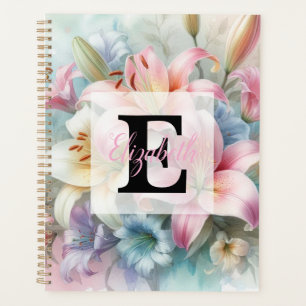 Aquarell-Monogramm rosa Lilien Blumen  Planer