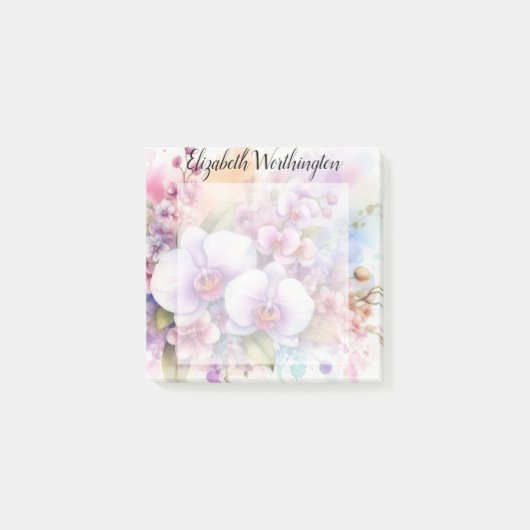 Aquarell-Monogramm rosa Orchideenblüten Post-it Klebezettel (Vorderseite)