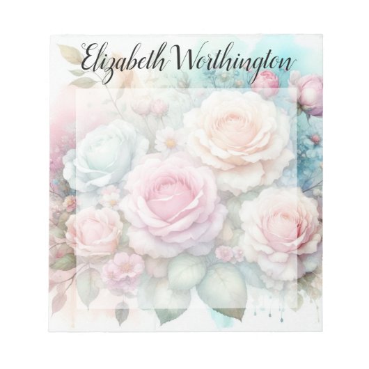 Aquarell-Monogramm rosa Rosen Blumen  Notizblock (Vorderseite)