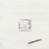 Aquarell-Monogramm rosa Rosen Blumen Post-it Klebezettel (Auf Schreibtisch)