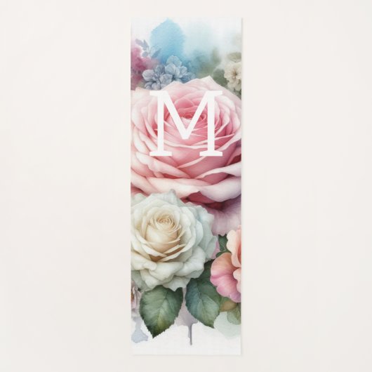 Aquarell-Monogramm rosa Rosen Blumen Yogamatte (Vorderseite)