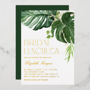 Aquarell Monstera Blätter Sommer Bridal Luncheon Folieneinladung