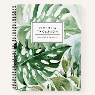 Aquarell Monstera Blätter Tropische Grünpflanzen Notizblock