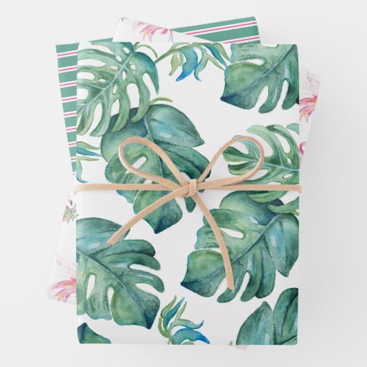 Aquarell Monstera Blätter und Rosa Flamingos Wrap (Beispiel)