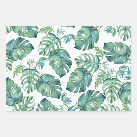 Aquarell Monstera Blätter und Rosa Flamingos Wrap (Vorderseite)