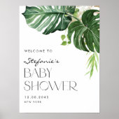 Aquarell Monstera Tropical Baby Dusche Willkommen Poster (Vorne)