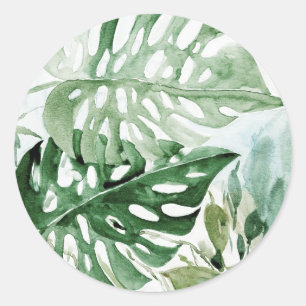 Aquarell Monstera Tropische Grünpflanzen Botanisch Runder Aufkleber