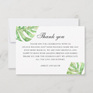 Aquarell Monstera. Tropische Grünpflanzen Hochzeit Dankeskarte