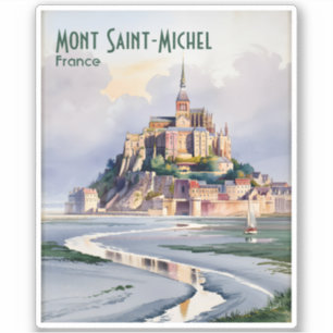 Aquarell Mont Saint Michel Frankreich Vintage Reis Aufkleber