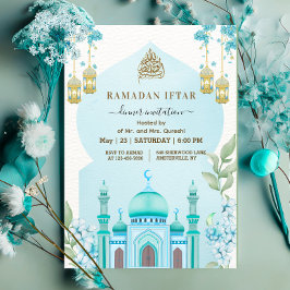 Aquarell-Moschee-Iftar-Abendessen Blau Einladung