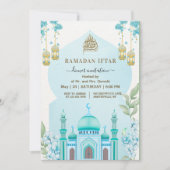 Aquarell-Moschee-Iftar-Abendessen Blau Einladung (Vorderseite)