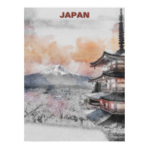 Aquarell Mt. Fuji & japanische Pagode – Japan Land