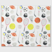Aquarell Multi Sport Muster Balls Rackets Golf Geschenkpapier (Flach)