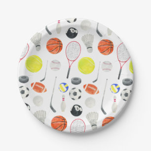 Aquarell Multi Sport Pattern Balls Fußball Tennis Pappteller