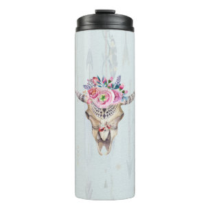 Aquarell Multicolored Bull Skull Thermosbecher