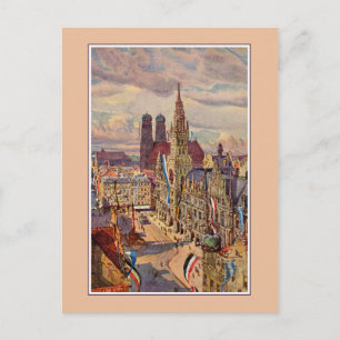 Aquarell München Marienplatz im Vintage-Stil Postkarte