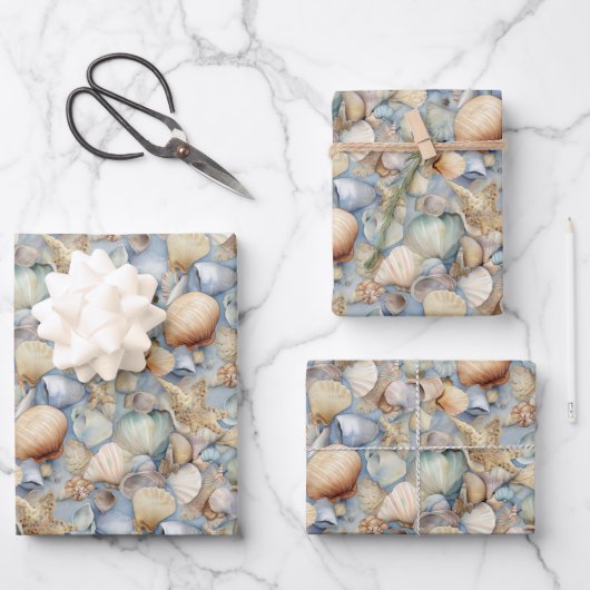 Aquarell-Muscheln Geschenkpapier Set (Vorderseite)