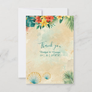 Aquarell-Muscheln Hawaii Florale Tropische Hochzei Dankeskarte