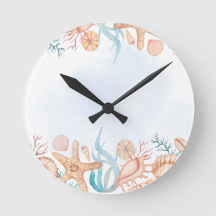 Aquarell-Muscheln Küstenwanduhr Runde Wanduhr