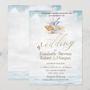 Aquarell-Muscheln,Meer-Hochzeit Einladung