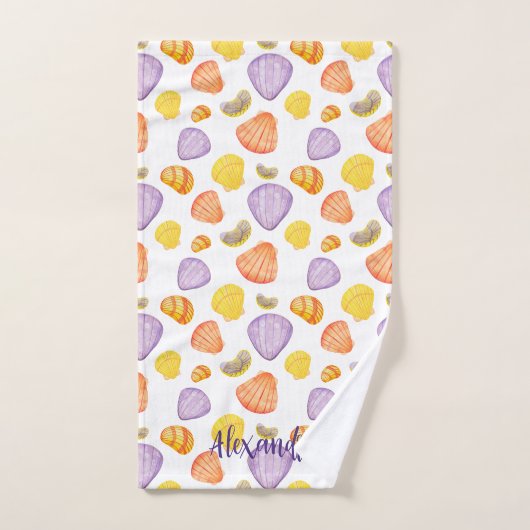 Aquarell Muscheln mit Name Bath Handtuch Set (Handtuch)