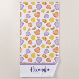 Aquarell Muscheln mit Name Beach Handtuch