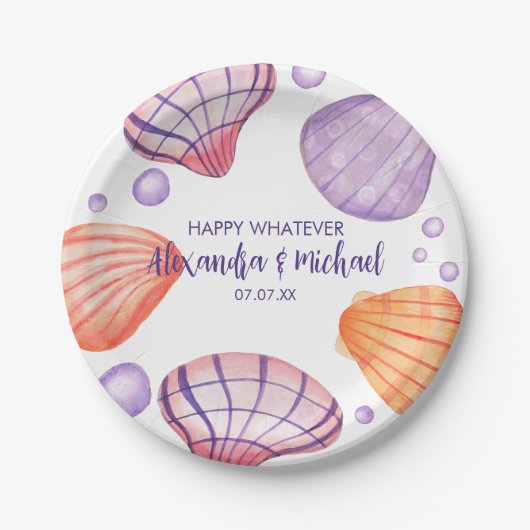 Aquarell-Muscheln-Papierteller Pappteller (Vorderseite)