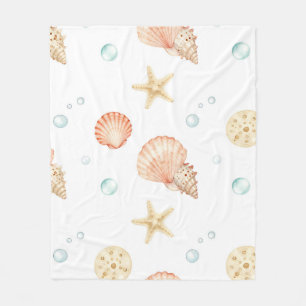 Aquarell-Muscheln Perlen Küstenmuster Fleecedecke