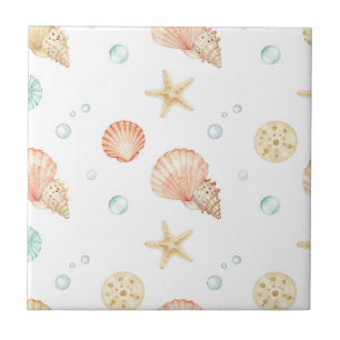 Aquarell-Muscheln Perlen Küstenmuster Fliese
