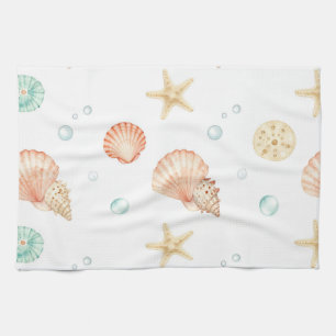 Aquarell-Muscheln Perlen Küstenmuster Geschirrtuch