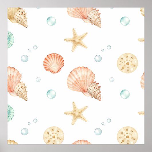 Aquarell-Muscheln Perlen Küstenmuster Poster (Vorne)