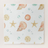 Aquarell-Muscheln Perlen Küstenmuster Puzzle (Horizontal)