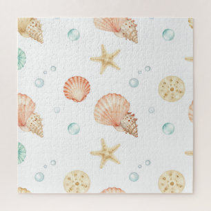 Aquarell-Muscheln Perlen Küstenmuster Puzzle