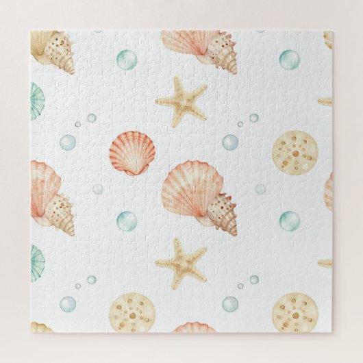 Aquarell-Muscheln Perlen Küstenmuster Puzzle (Vertikal)