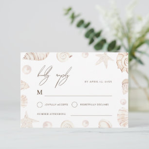 Aquarell-Muscheln & Perlen Nautische Hochzeit RSVP Karte
