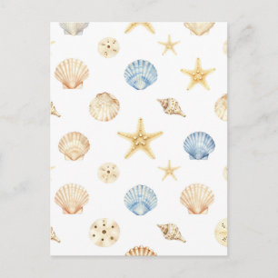 Aquarell-Muscheln Seestern Küstenmuster Postkarte