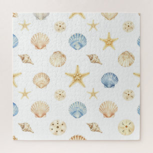 Aquarell-Muscheln Seestern Küstenmuster Puzzle