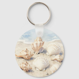 Aquarell-Muscheln Strand Szene Schlüsselanhänger
