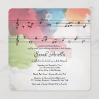 Aquarell-Musiknoten Bat-Mizwa-Einladung