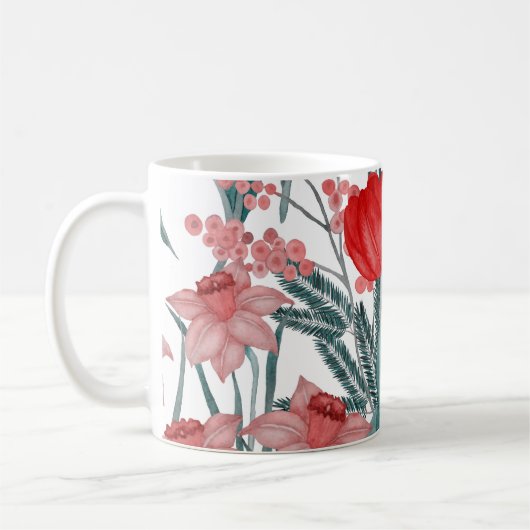 Aquarell-Muster mit Frühlingsblüte Kaffeetasse (Links)